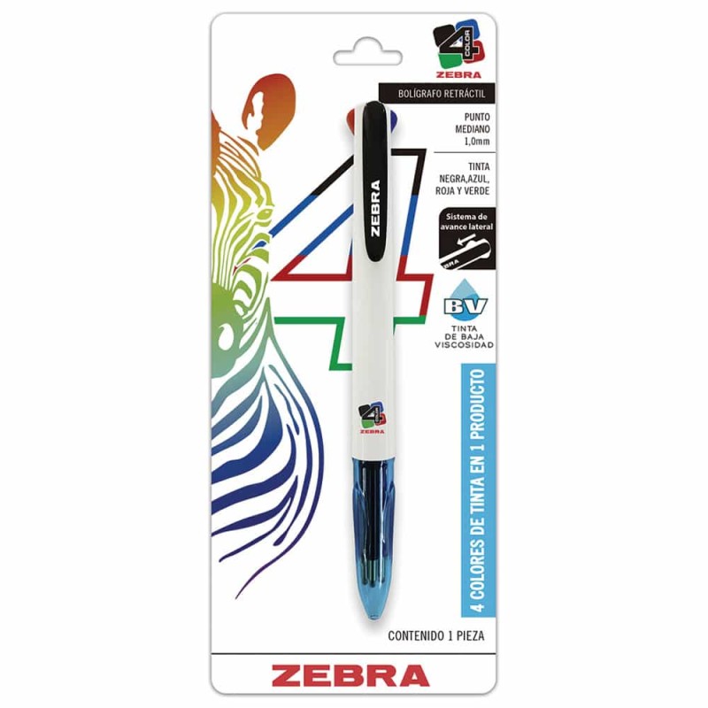 Bolígrafo Cuatricolor Retráctil Punto Mediano Blíster con 1 Pieza Zebra 7941-16