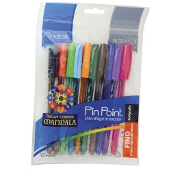 Bolígrafo Punto Fino Fashion Colores Surtidos Bolsa con 10 Piezas Pin Point