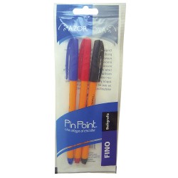 Bolígrafo Punto Fino Stick Colores Surtidos Bolsa con 3 Piezas Pin Point