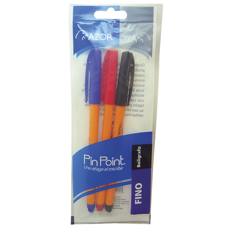 Bolígrafo Punto Fino Stick Colores Surtidos Bolsa con 3 Piezas Pin Point