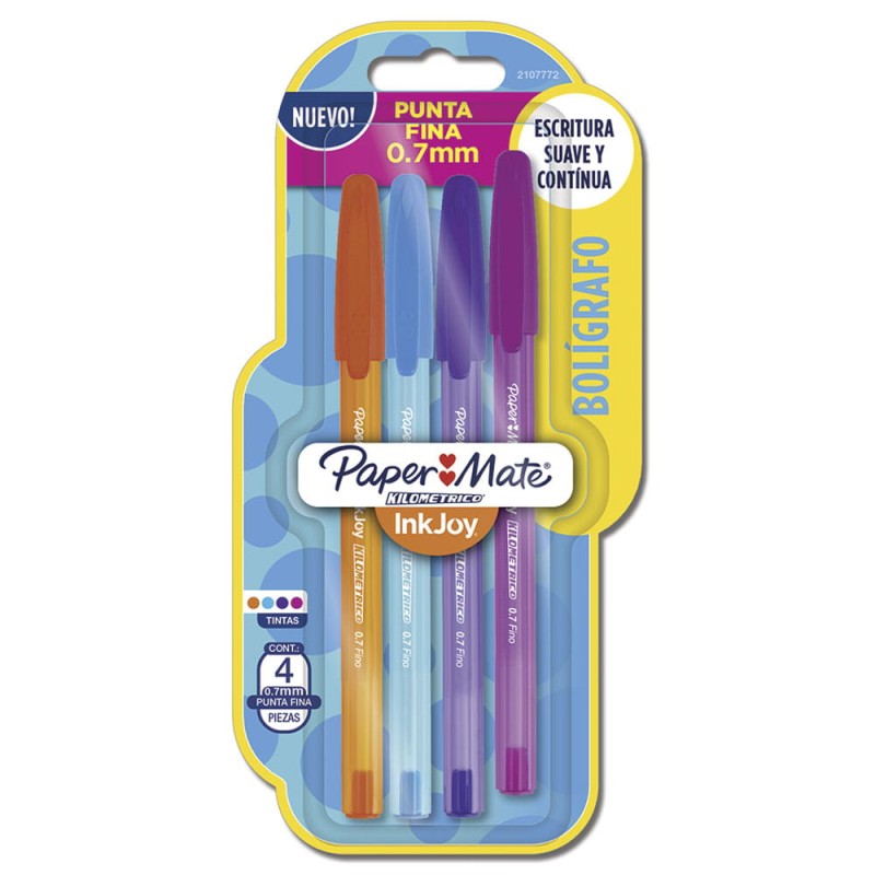 Bolígrafo Punto Fino Stick Fashion Blíster con 4 Piezas Kilométrico