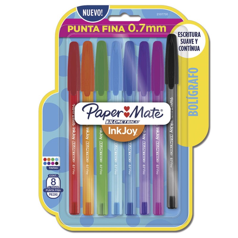 Bolígrafo Punto Fino Stick Fashion Blíster con 8 Piezas Kilométrico