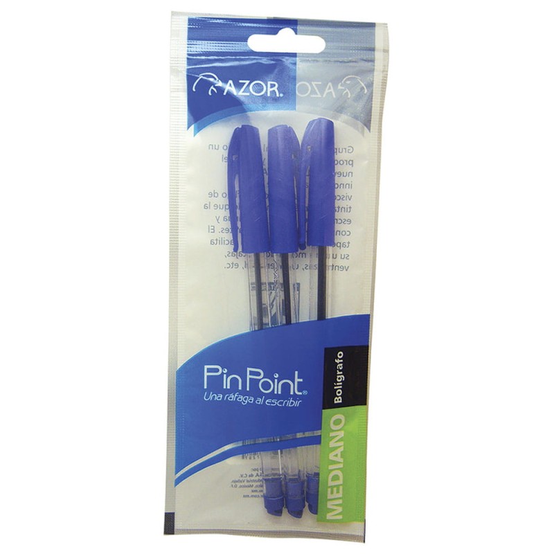 Bolígrafo Punto Mediano Stick Azul Bolsa con 3 Piezas Pin Point