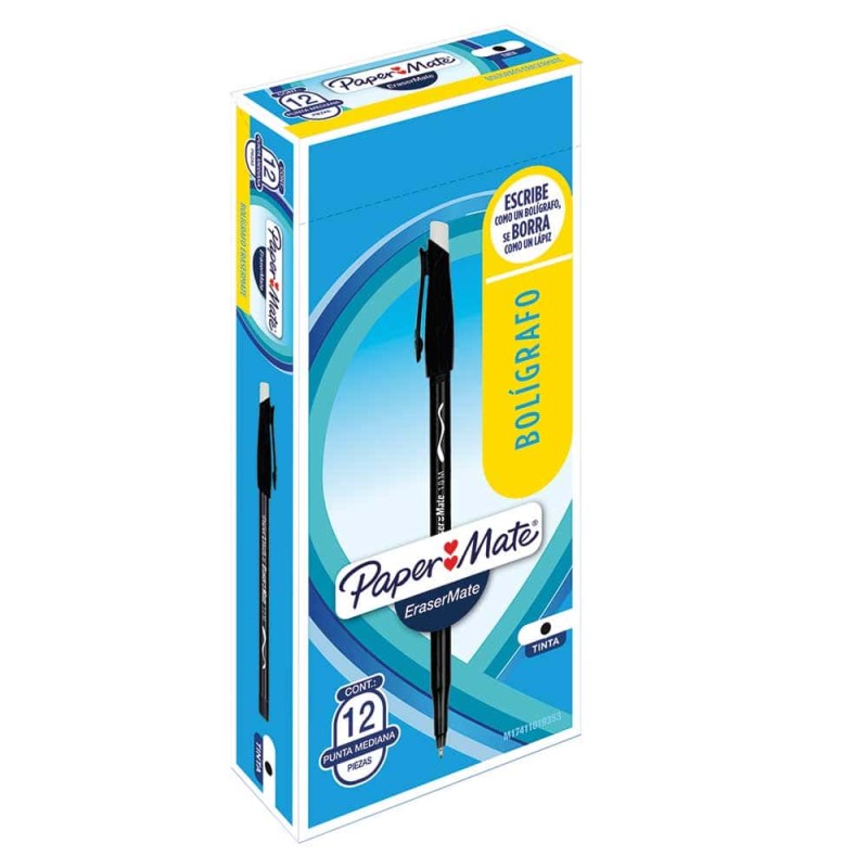 Bolígrafo Punto Mediano Stick Borrable Negro Caja con 12 Piezas Erase Mate