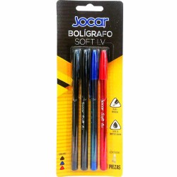 Bolígrafo Punto Mediano Stick Colores Surtidos Blíster con 4 Piezas Jocar