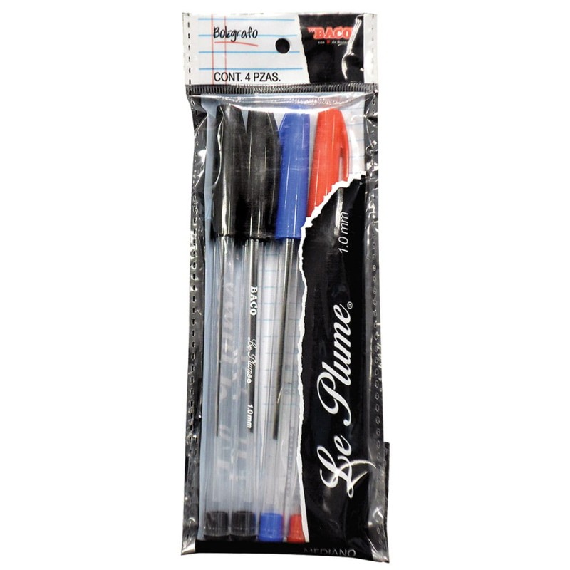 Bolígrafo Punto Mediano Stick Colores Surtidos Bolsa con 4 Piezas Le Plume