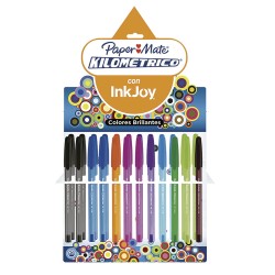 Bolígrafo Punto Mediano Stick Colores Surtidos Exhibidor con 24 Piezas Kilométrico