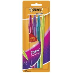 Bolígrafo Punto Mediano Stick Fashion Blíster con 4 Piezas Bic
