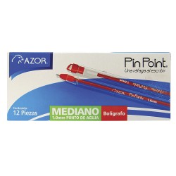 Bolígrafo Punto Mediano Stick Rojo Caja con 12 Piezas Pin Point