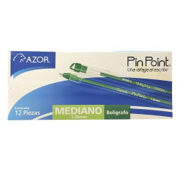 Bolígrafo Punto Mediano Stick Verde Caja con 12 Piezas Pin Point