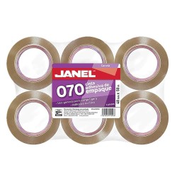 Cinta Adhesiva Canela para Empaque de .48 x 50 m Paquete con  6 Piezas Janel