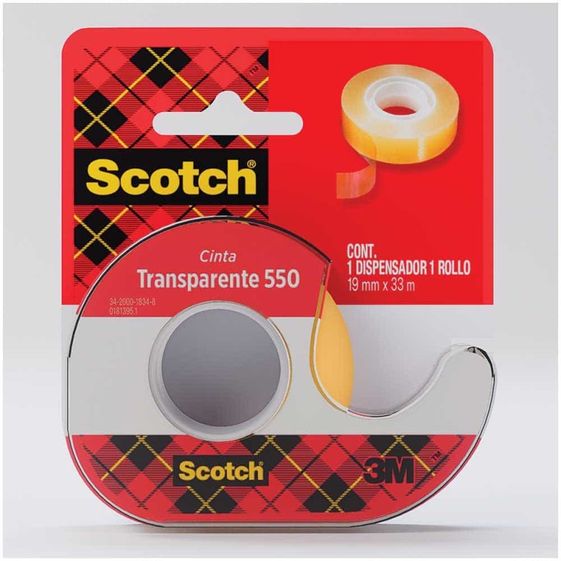 Cinta Adhesiva de Celofán Transparente 550 de .19 x 30 m con Despachador Scotch