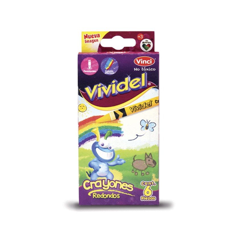 Crayón Escolar Redondo Estándar Caja con 6 Colores Vividel
