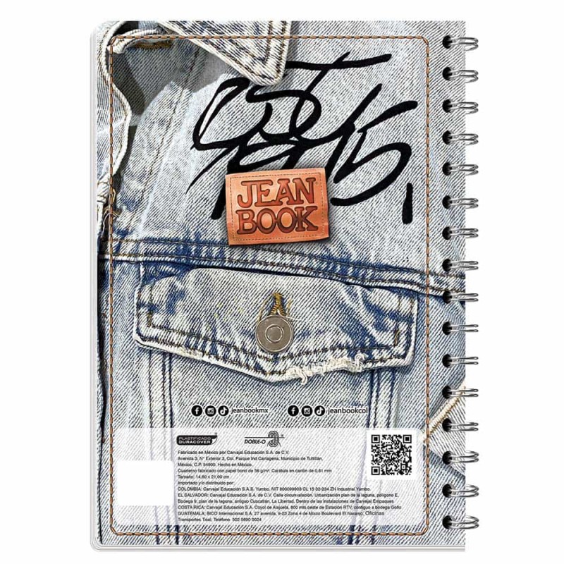 Cuaderno Espiral de 200 Hojas Profesional de Cuadro Grande Moda Jean Book