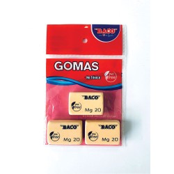 Goma de Borrar Blanca de Migajón Mediana G20 Bolsa con 3 Piezas Baco