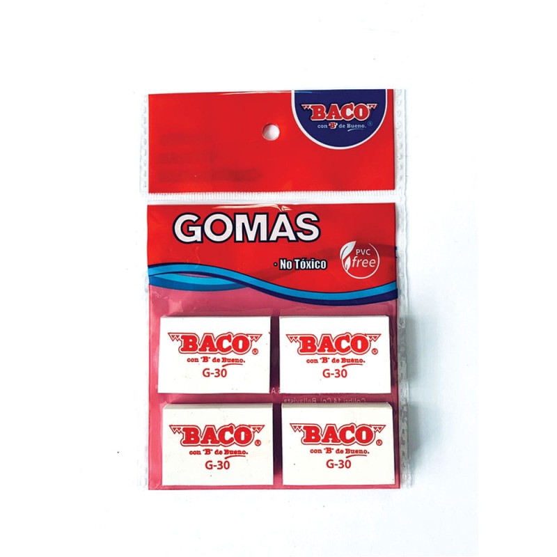 Goma de Borrar Blanca Mediana G30 Bolsa con 4 Piezas Baco