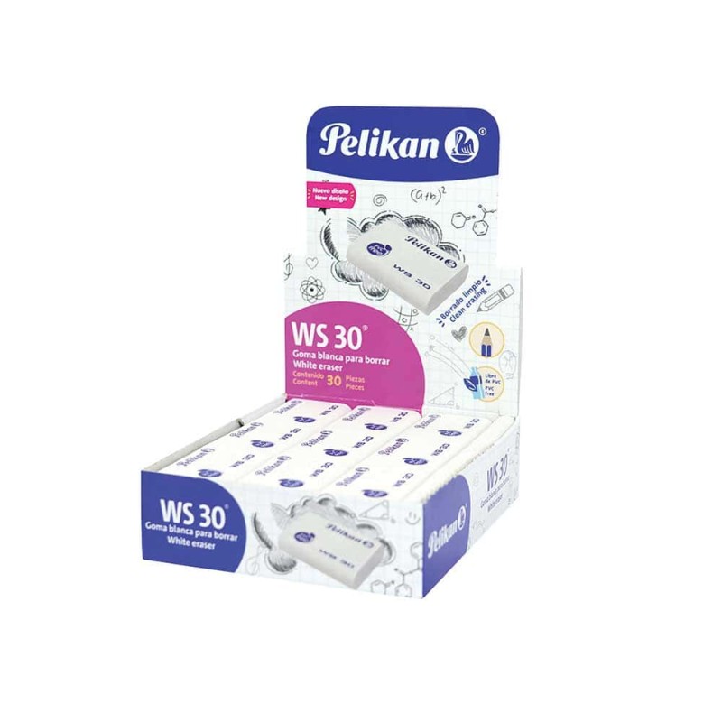Goma de Borrar Blanca Mediana WS 30 Caja con 30 Piezas Pelikan