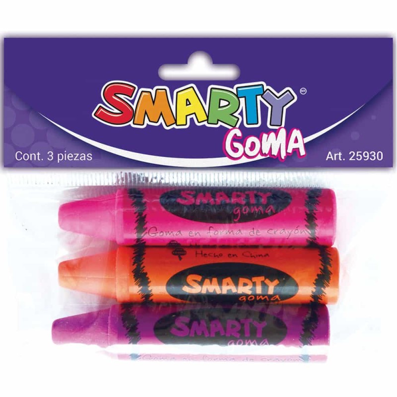 Goma de Borrar Crayones 3D Bolsa con 3 Piezas Smarty