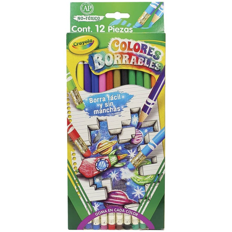 Lápices de Color Borrables con Sacapuntas con 12 Piezas Crayola