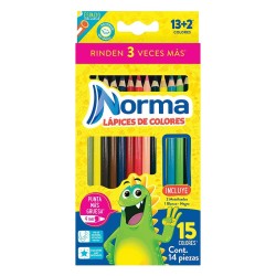 Lápices de Colores Caja con 12 Piezas + 2  Largos Redondos Norma