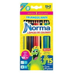 Lápices de Colores Caja con 12 Piezas + 2 Largos Triangulares Norma