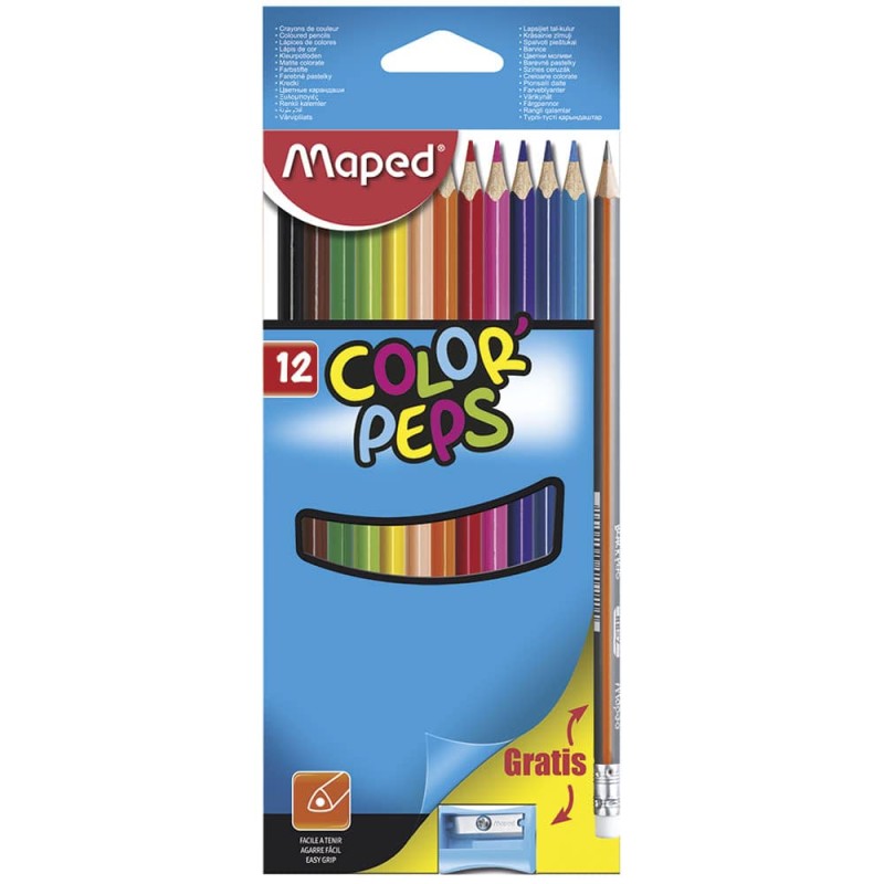 Lápices de Colores Caja con 12 Piezas Largos Triangulares Color Peps