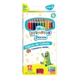 Lápices de Colores Caja con 12 Piezas Largos Triangulares Gigante Norma