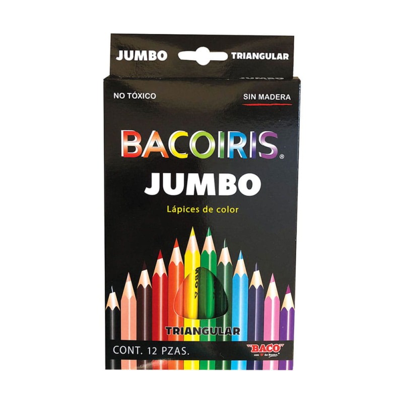 Lápices de Colores Caja con 12 Piezas Largos Triangulares Jumbo Bacoiris