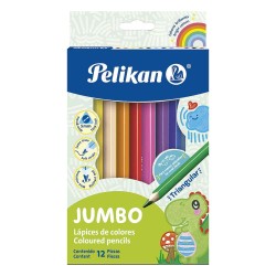 Lápices de Colores Caja con 12 Piezas Largos Triangulares Jumbo Pelikan