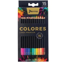 Lápices de Colores Caja con 15 Piezas Largos Redondos de 4 mm Premium Norma 558858