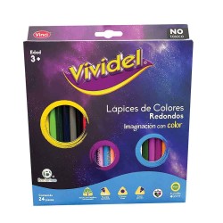 Lápices de Colores Caja con 24 Piezas Largos Redondos de 4 mm Vividel