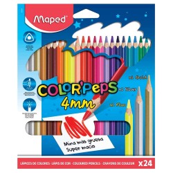 Lápices de Colores Caja con 24 Piezas Largos Triangulares 4 mm Color Peps