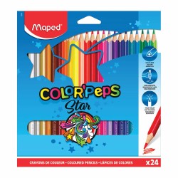 Lápices de Colores Caja con 24 Piezas Largos Triangulares Color Peps
