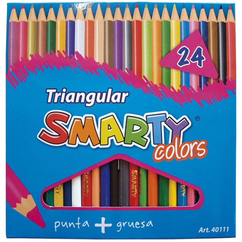 Lápices de Colores Caja con 24 Piezas Largos Triangulares Smarty
