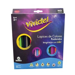 Lápices de Colores Caja con 36 Piezas Largos Redondos de 4 mm Vividel