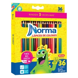 Lápices de Colores Caja con 36 Piezas Largos Redondos Norma