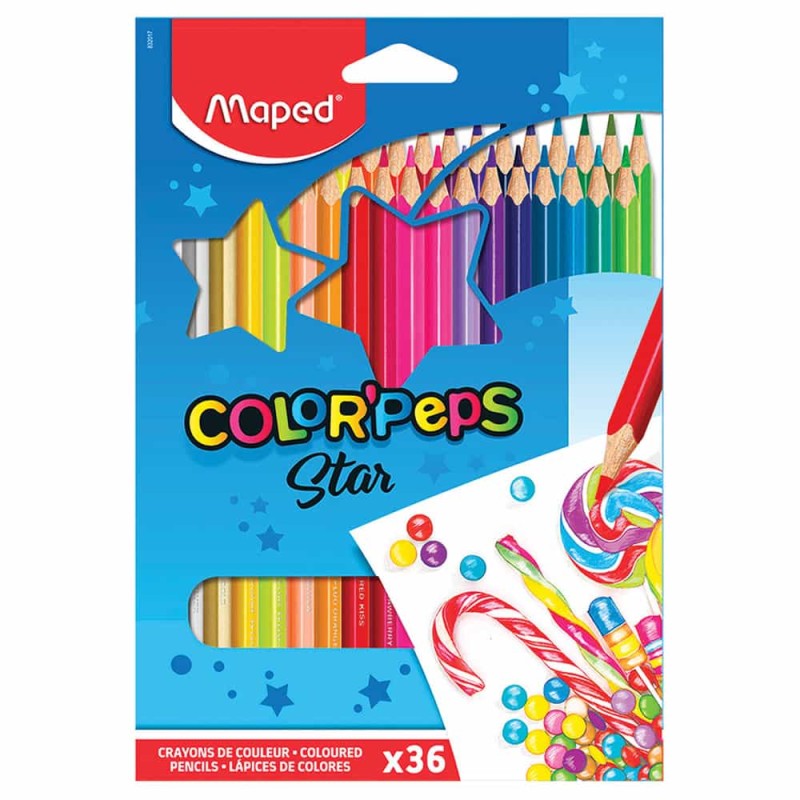 Lápices de Colores Caja con 36 Piezas Largos Triangulares Color Peps