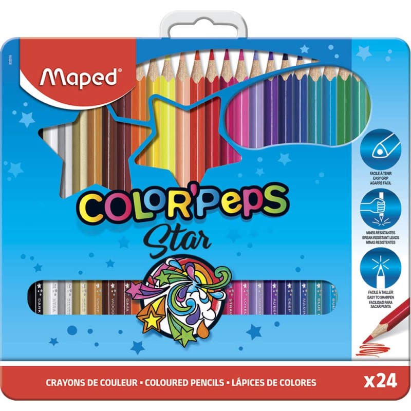 Lápices de Colores Estuche con 24 Piezas Largos Triangulares Color Peps