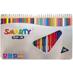 Lápices de Colores Estuche con 36 Piezas Largos Triangulares Silver Smarty
