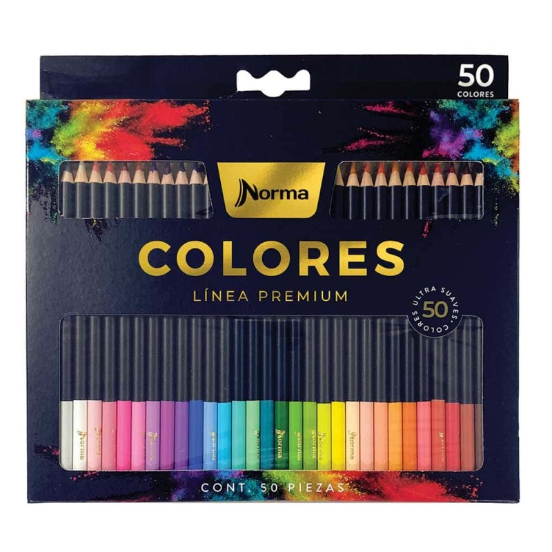 Lápices de Colores Largos Redondos de 4 mm Caja con 50 Piezas Premium 558860