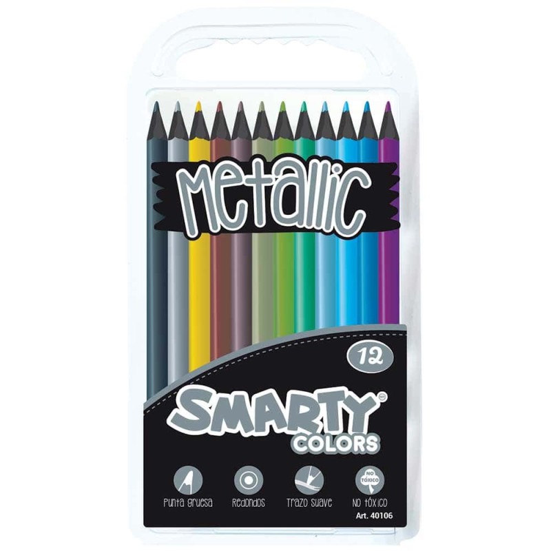 Lápices de Colores Redondos con 12 Piezas Largos Colores Metálicos Smarty 40106
