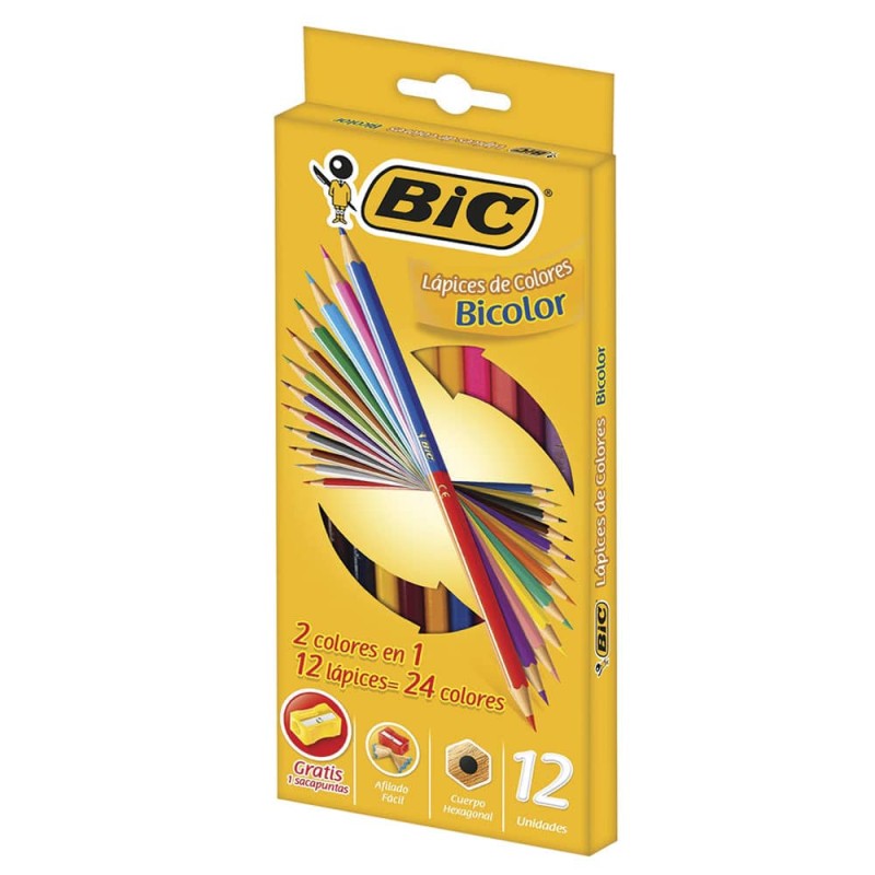 Lápices Doble Color 12 x 24 Hexagonales Bic Evolution