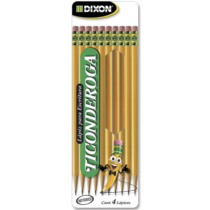 Lápiz con Goma Número 2 Hexagonal Blíster con 4 Piezas Ticonderoga
