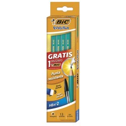 Lápiz con Goma Número 2 Hexagonal Verde con 12 Piezas Bic Evolution