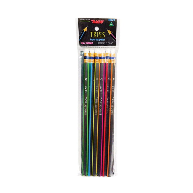 Lápiz con Goma Número 2 Triangular Bolsa con 6 Piezas Baco Triss