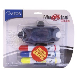 Marcador Para Pizarrón Blíster con 3 Colores + Borrador Magistral