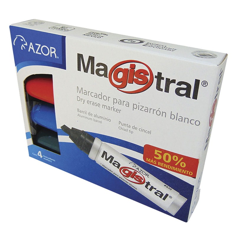 Marcador Para Pizarrón Grueso Aluminio Estuche con 4 Piezas Magistral