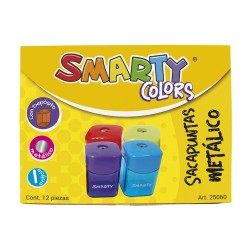 Sacapuntas de Metal con Depósito Cuadrado Caja con 12 Piezas Smarty