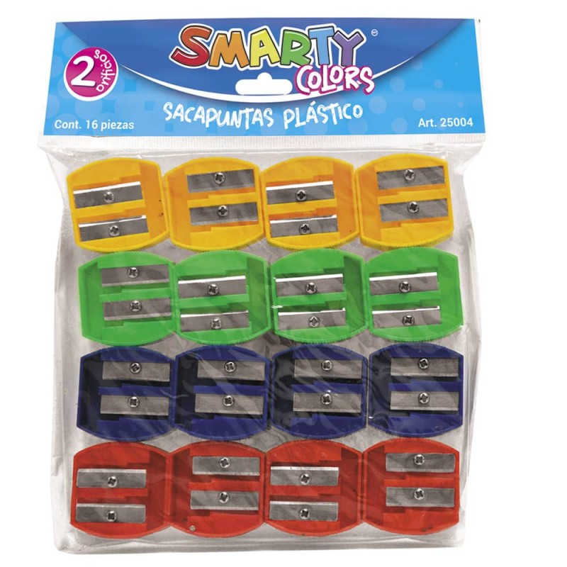 Sacapuntas de Plástico Rectangular Duo Bolsa con 16 Piezas Smarty